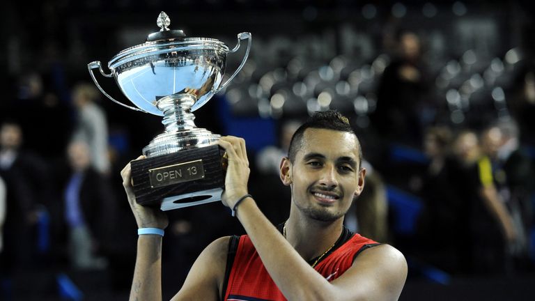 Kyrgios celebrates after defeating Cilic in the final