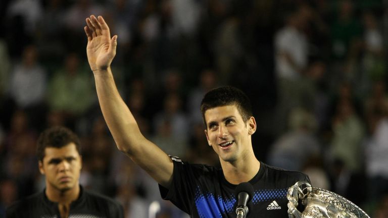 Novak Djokovic beat Jo Wilfried Tsonga to claim his first major title in 2008