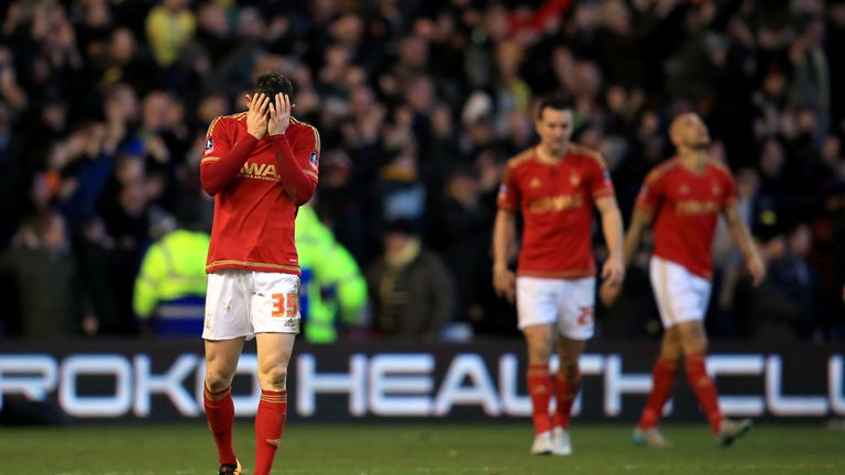 Nottingham Forest's Oliver Burke shows his dejection after Watford's Odion Ighalo (not pictured) scores his side's first goal during the Emirates FA Cup, f
