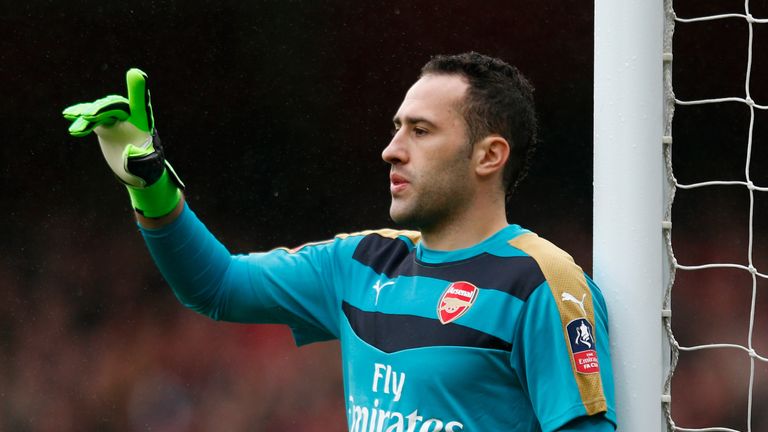 David Ospina of Arsenal gestures during the Emirates FA Cup fifth round match against Hull City at the Emirates Stadium