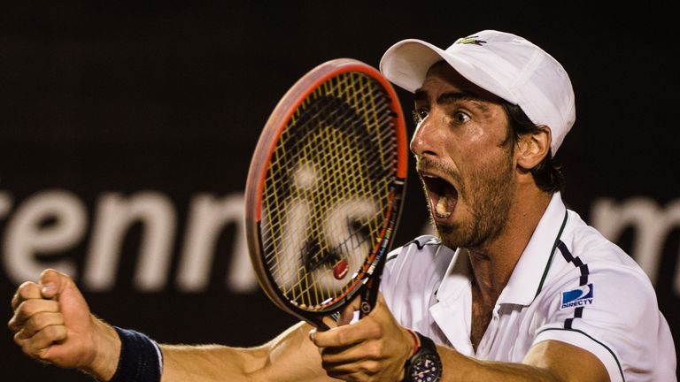 Pablo Cuevas celebrates his win over Rafael Nadal in the semi-finals of the Rio Open