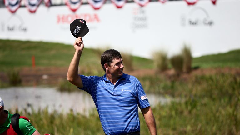 PALM BEACH GARDENS, FL - MARCH 02:  Padraig Harrington of Ireland tips his hat to the crowd as he walks to the green on the second playoff hole during the 