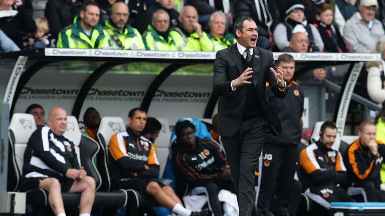 Manager Paul Clement of Derby County communicates to his players