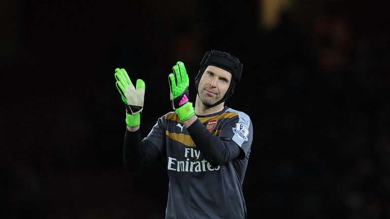 Petr Cech of Arsenal claps the fans