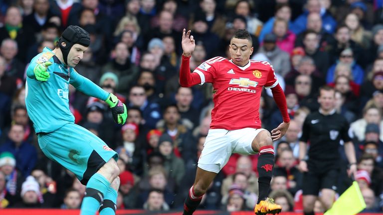 Petr Cech clears the ball during the 2-1 defeat to Man United at Old Trafford on Sunday.