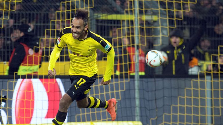 Dortmund striker Pierre-Emerick Aubameyang celebrates after scoring