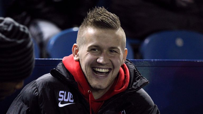 Charlton Athletic's Piotr Parzyszek laughs in the stands before the game