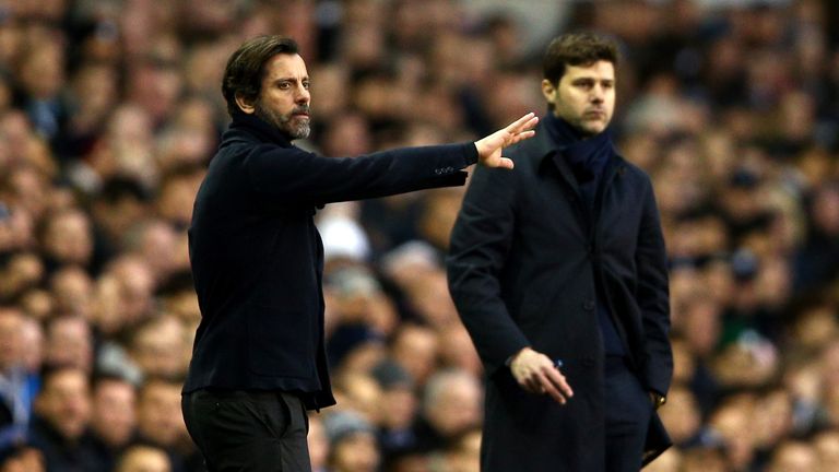 Quique Flores manager of Watford gestures during the Barclays Premier League match between Tottenham Hotspur and Watford