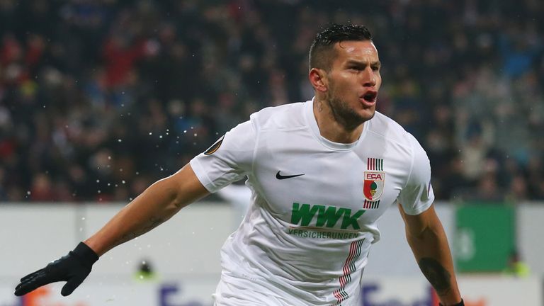 Raul Bobadilla of Augsburg celebrates during the UEFA Europa League Group L match between FC Augsburg and Athletic Club