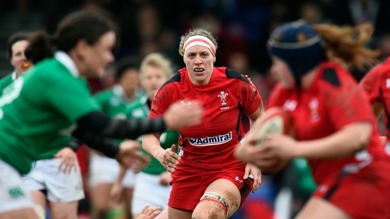 Wales player and former rower Rebecca Rowe in action during the RBS Six Nations Womens match between Wales and Ireland at St He