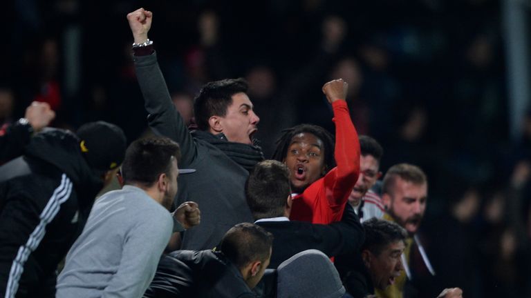 Sanches celebrates after scoring a dramatic winner against Vitoria Guimaraes on Jan 2