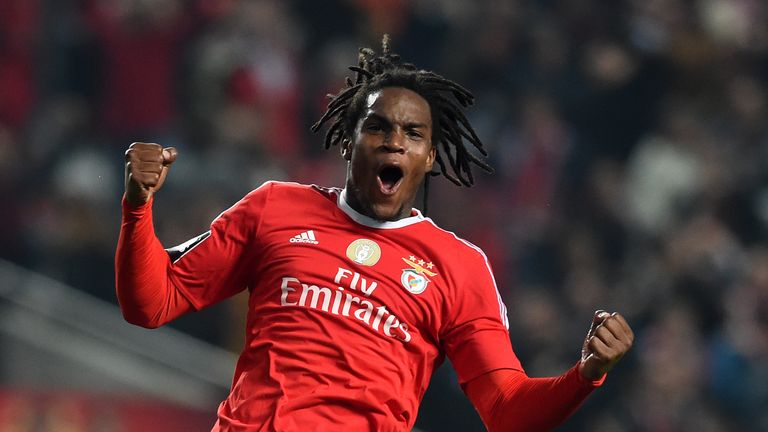 Benfica's midfielder Renato Sanches celebrates after scoring a goal