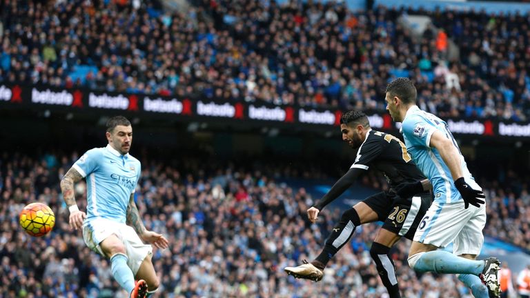 Riyad Mahrez scores against Man City