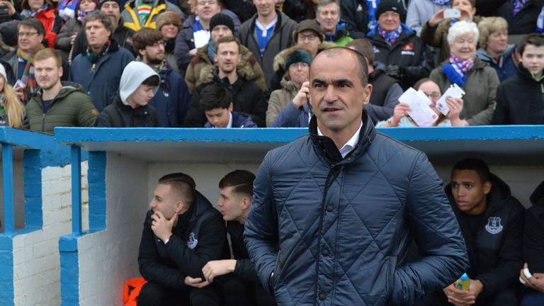 Everton's Spanish manager Roberto Martinez arrives for the English FA Cup fourth round football match between 