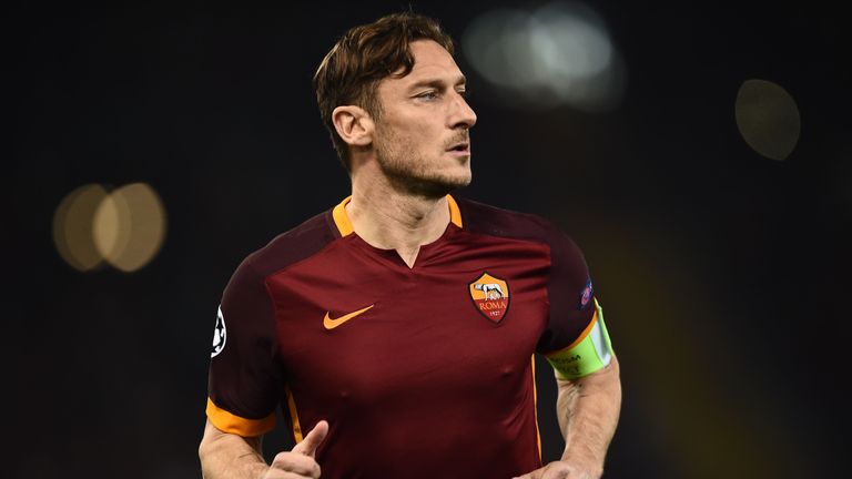 Roma's forward Francesco Totti runs during the UEFA Champions League football match AS Roma vs Real Madrid on Frebruary 17, 2016 at the Olympic stadium