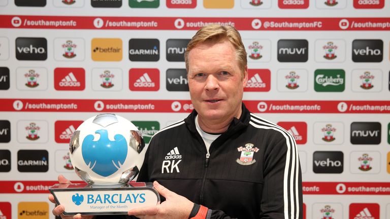 Southampton manager Ronald Koeman has won the Premier League Manager of the Month award for January