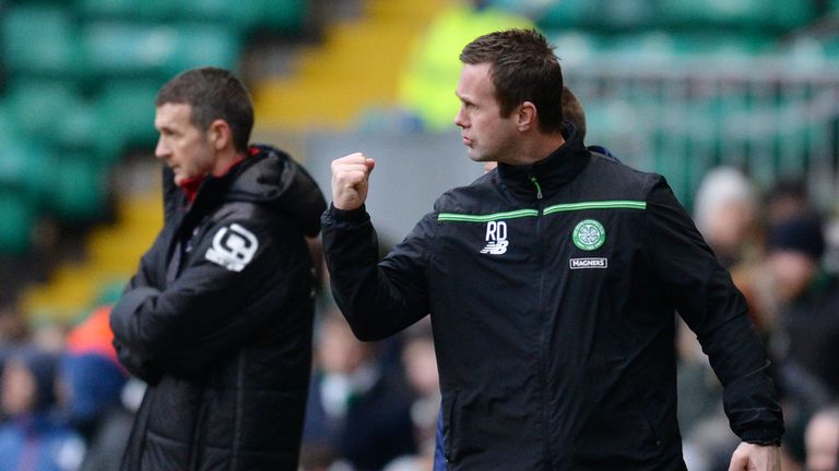 Deila celebrates after Boyata made it 2-0 to Celtic