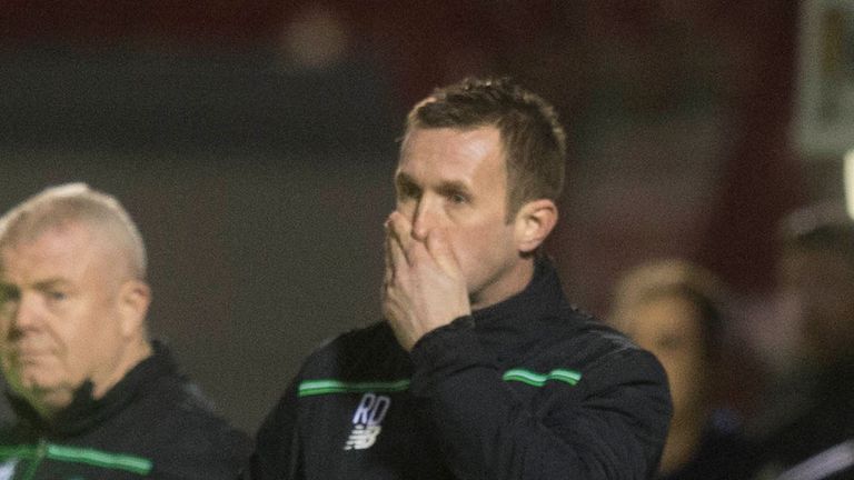 Celtic manager Ronny Deila appears dejected during the Ladbrokes Scottish Premiership match at New Douglas Park, Hamilton. PRESS ASSOCIATION Photo. Picture