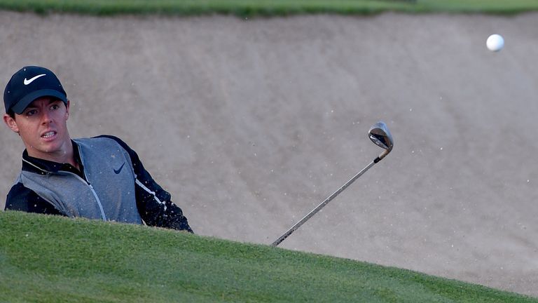 Rory McIlroy in action on the 1st hole during the pro-am event prior to the Omega Dubai Desert Classic