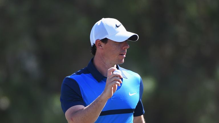 Rory McIlroy of Northern Ireland acknowledges his birdie on the 15th hole during the final round