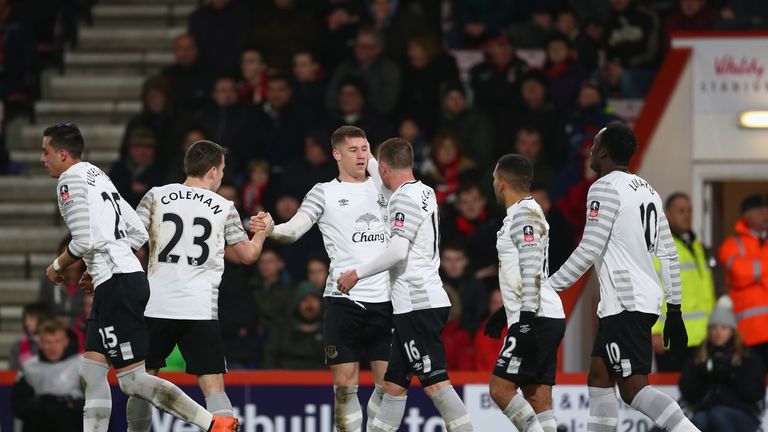 Ross Barkley (third left) of Everton celebrates scoring his team's first goal against Bournemouth at the Vitality Stadium