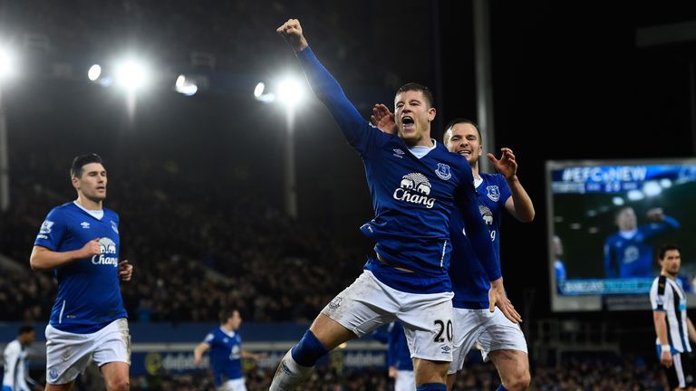 Ross Barkley celebates after scoring his team's second goal from the penalty spot 