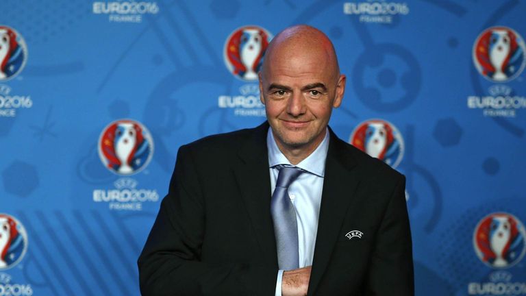 UEFA General Secretary Gianni Infantino arrives to attend a news conference after a meeting of UEFA's executive committee, on the eve of the draw of the Euro 2016 finals, in Paris