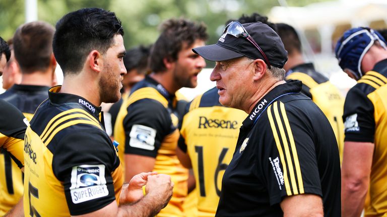 Hurricanes coach Chris Boyd speaks to Nehe Milner-Skudder