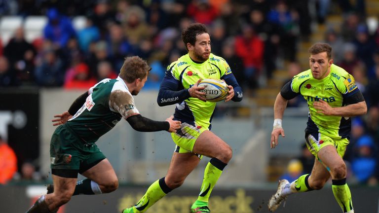 Sale Sharks fly-half Danny Cipriani makes a break against Leicester
