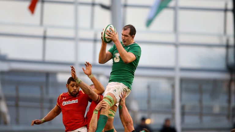 Ireland’s Devin Toner win a lineout against Wales