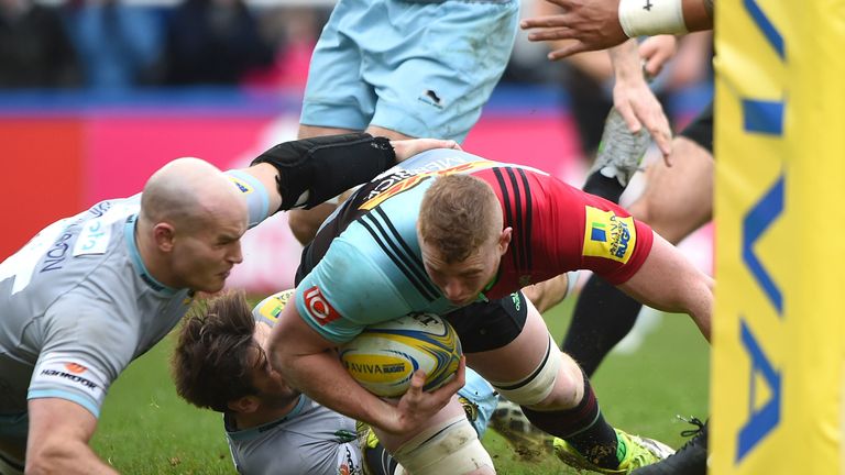 George Merrick crosses for Harlequins' first try