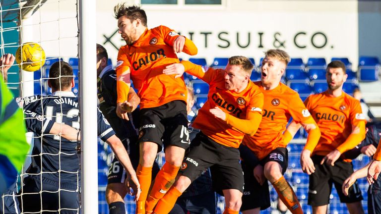Ryan Dow scores Dundee United's third goal in the 3-0 win over Ross County