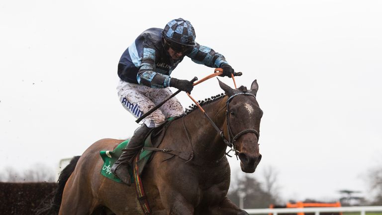 Sausalito Sunrise ridden by Tom O' Brien clears the last fence before going on to win the Appletiser 50 Year Celebration Chase at Ascot.