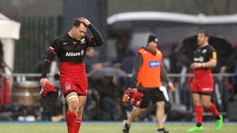  Schalk Brits of Saracens is sent off after punching Nick Wood