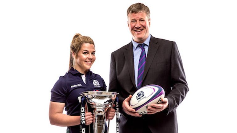Scotland captain Lisa Martin and head coach Shade Munro with the Six Nations trophy