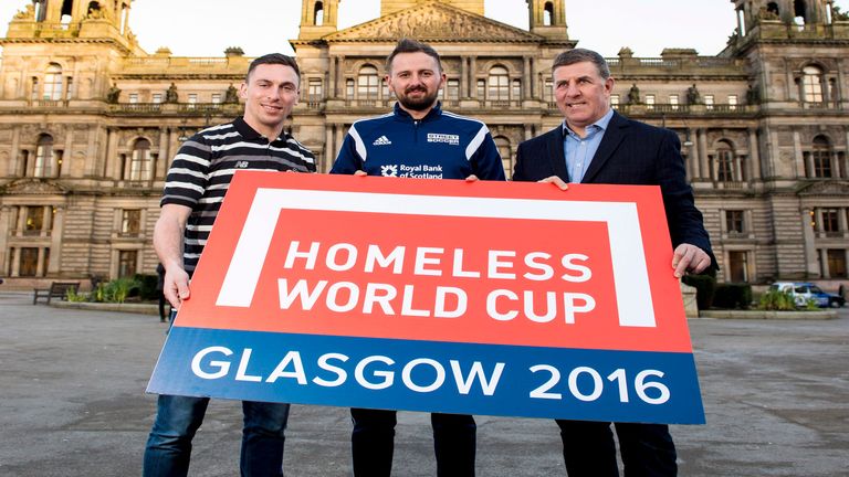 Scott Brown and Mark McGhee with David Duke, founder of Street Soccer Scotland