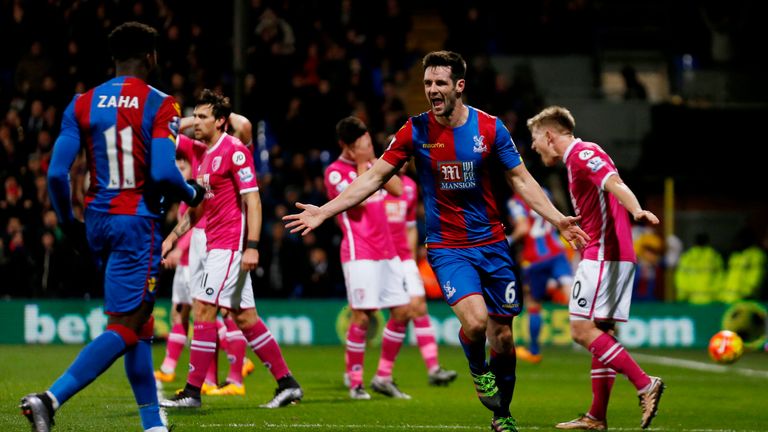 Crystal Palace's Scott Dann celebrates scoring their first goal of the game during the Barclays Premier League match at Selhurst Park, London.
