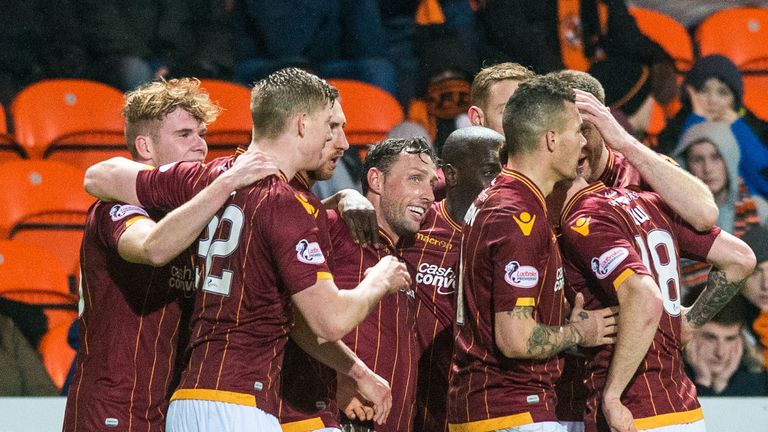 Motherwell's Scott McDonald (centre) celebrates his side's second goal with his team-mates