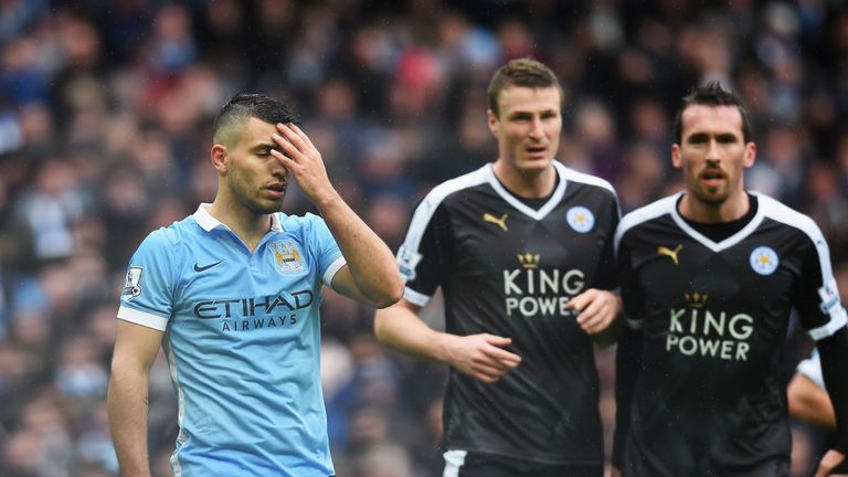 Sergio Aguero dejected, Leicester v Manchester City, Premier League