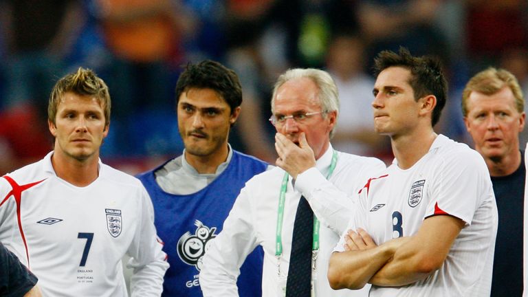 England Sven Goran Eriksson, David Beckham and Frank Lampard after WC QF defeat to Portugal
