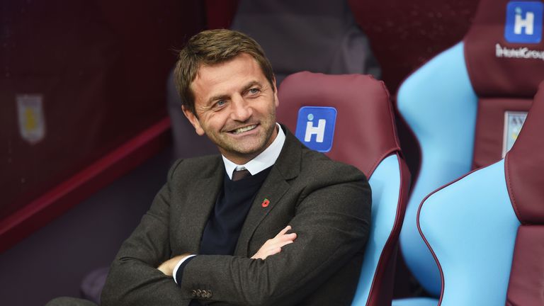 Tim Sherwood Manager of Aston Villa looks on