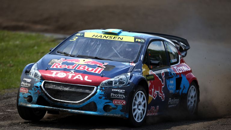  Timmy Hansen of Sweden drives during the FIA World Rallycross Championship at Lydden Hill Circuit