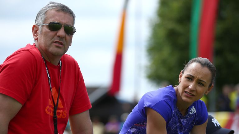 Coach Toni Minichiello with Jessica Ennis-Hill during the Gotzis meeting in 2015