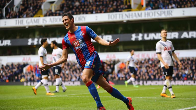 Martin Kelly of Crystal Palace celebrates after scoring against Tottenham in the FA Cup