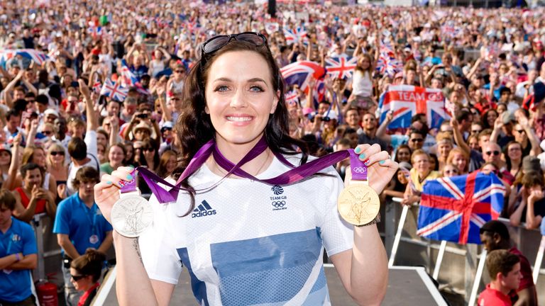 Great Britain's Victoria Pendleton, with her Silver medal she won in the Women's Sprint and her Gold medal 