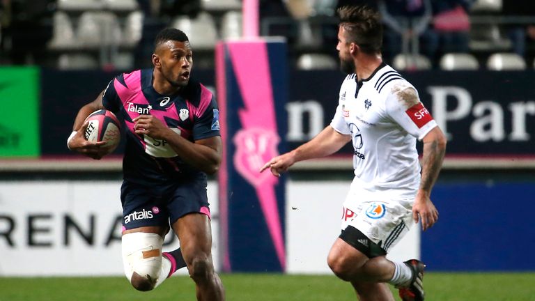 Waisea Nayacalevu runs with the ball during the Top 14 encounter between Stade Francais and Brive