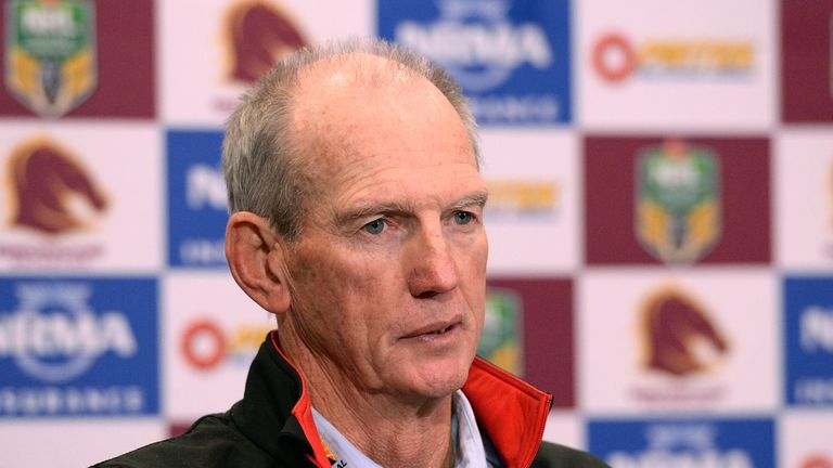 Brisbane Broncos coach Wayne Bennett talks at a post match press conference