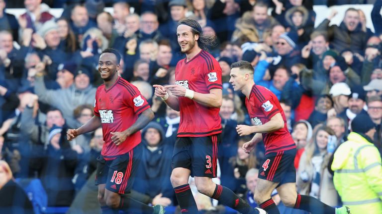 Jonas Olsson of West Bromwich Albion celebrates assisting his team's first goal
