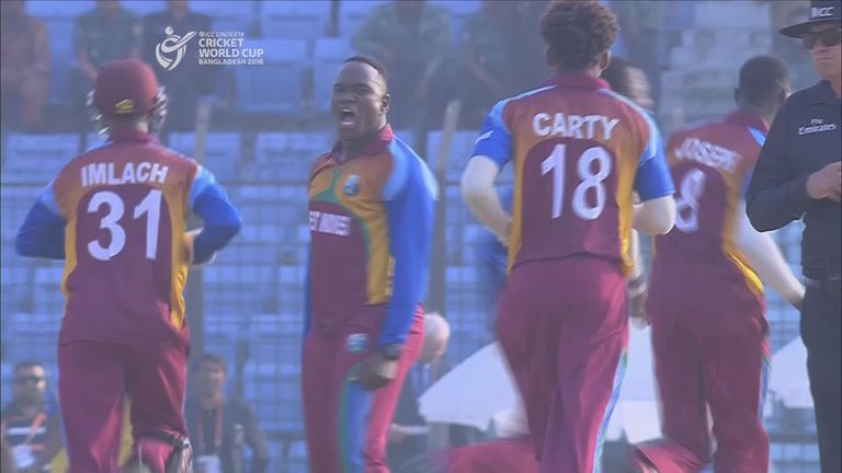 West Indies celebrate their controversial victory