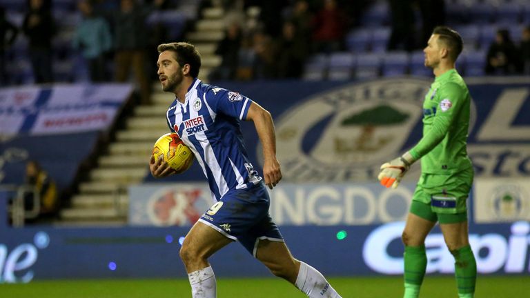 Wigan Athletic's Will Grigg celebrates scoring